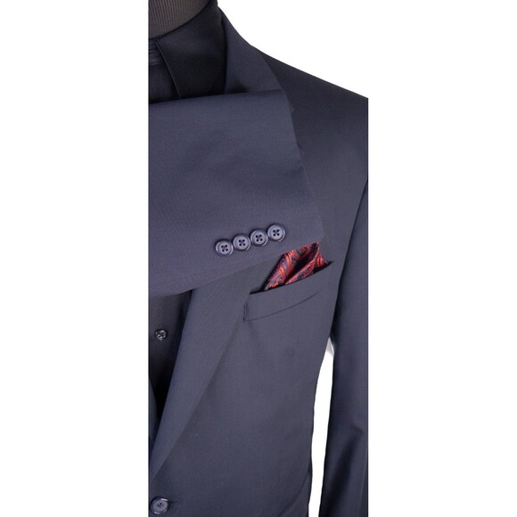 JOS A BANK Mens 44L Solid blue Sport Coat Jacket Blazer Two Button Cotton Blend - Picture 6 of 14